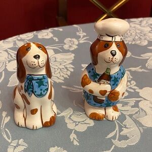 Ceramic Dog Chef and Companion Salt and Pepper